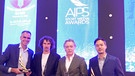 Nahmen die BR-Preise entgegen (v.l.):  Christoph Nahr (Co-Autor "Beckenbauer"), Simon Wörz (Co-Autor "ARD-Story"), Andreas Troll (Autor "Being Michael Schumacher"), Robert Schöffel (Redaktionsteam "ARD-Story: Angriff auf den Amateurfußball") | Bild: BR